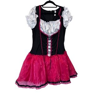 Adult Wench Barmaid Oktoberfest Cosplay Costume Lace up Bodice Red‎ & Black
